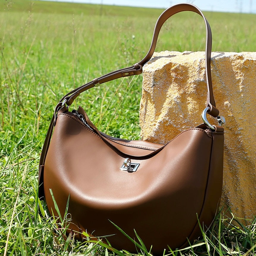 Elegant Genuine Leather Crescent Bag for Women