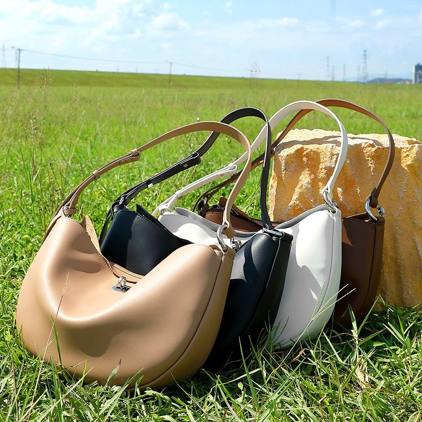 Elegant Genuine Leather Crescent Bag for Women