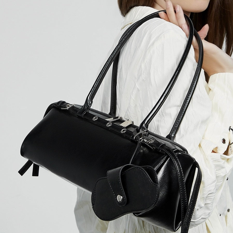 Vintage Biker Leather Shoulder Bag for Women