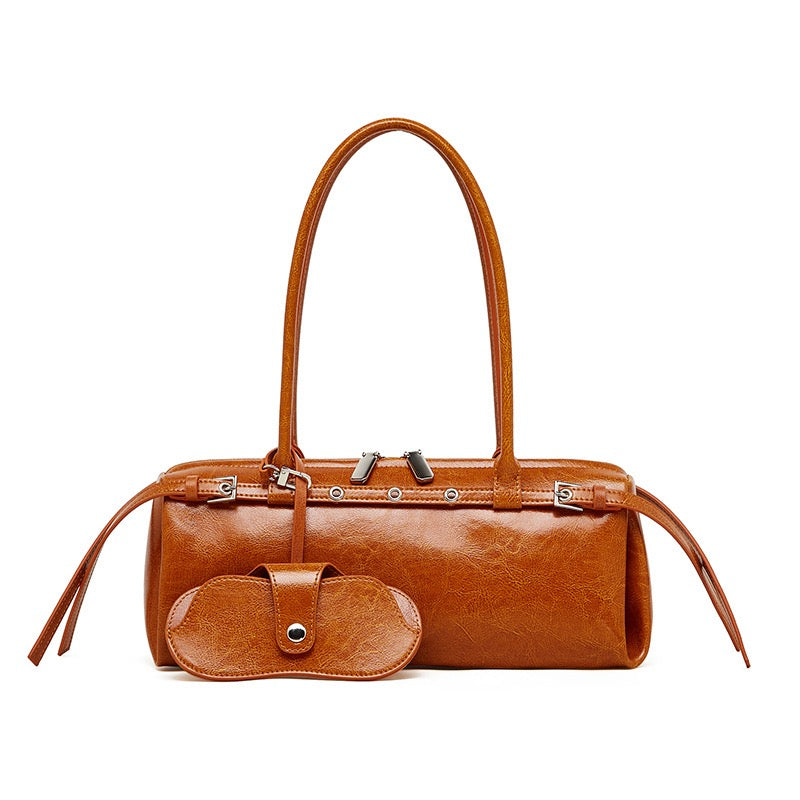 Vintage Biker Leather Shoulder Bag for Women