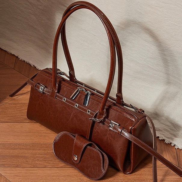 Vintage Biker Leather Shoulder Bag for Women