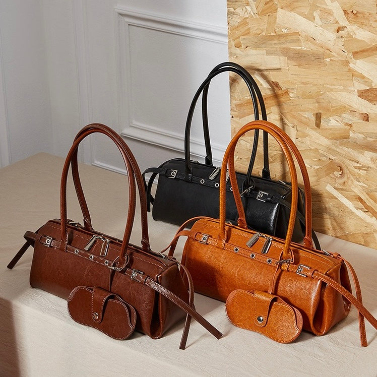 Vintage Biker Leather Shoulder Bag for Women