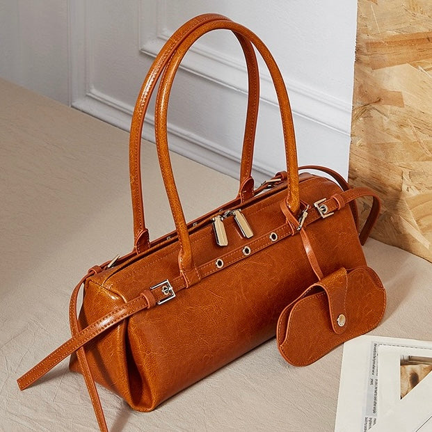 Vintage Biker Leather Shoulder Bag for Women