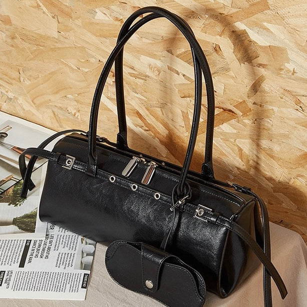 Vintage Biker Leather Shoulder Bag for Women