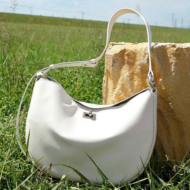 Elegant Genuine Leather Crescent Bag for Women