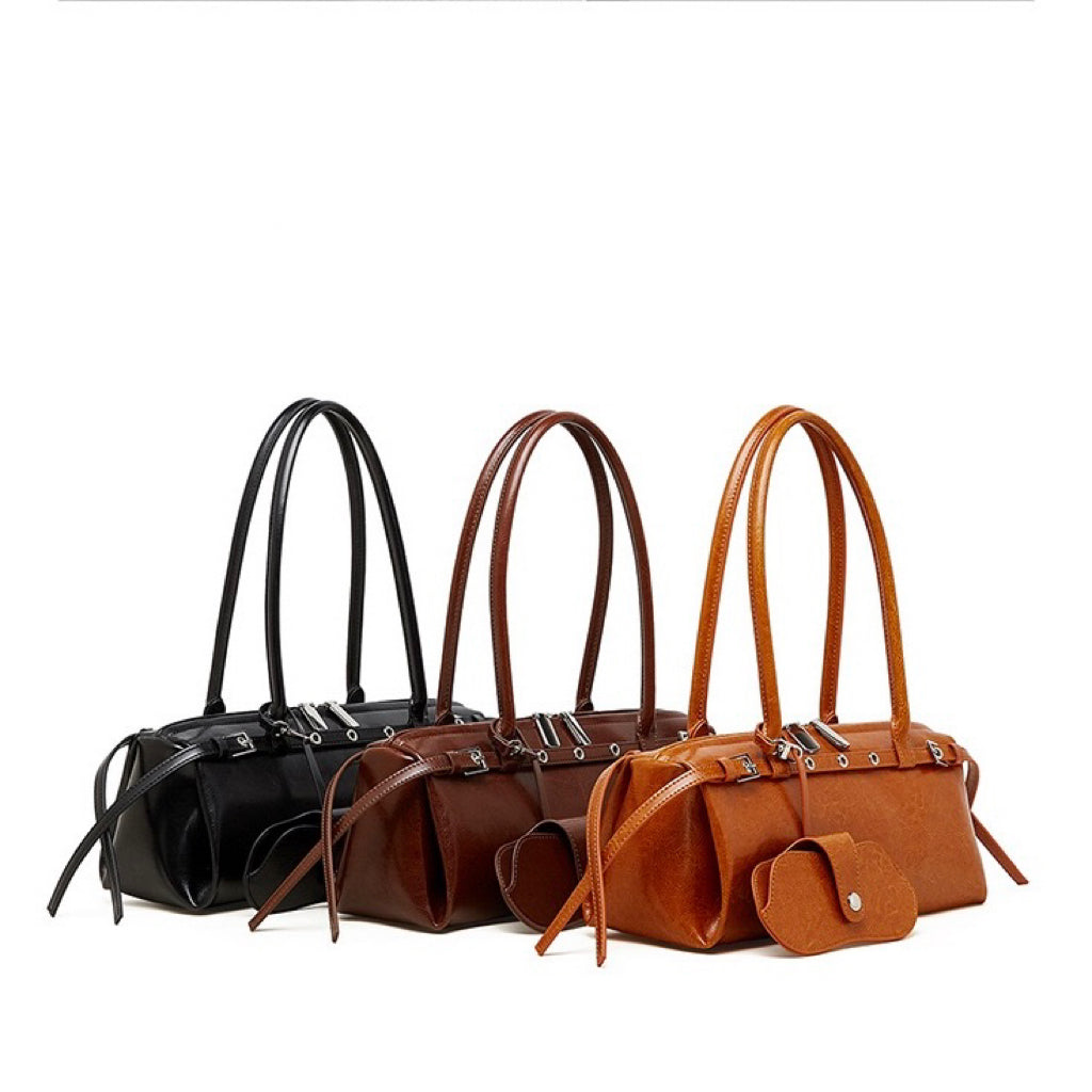 Vintage Biker Leather Shoulder Bag for Women