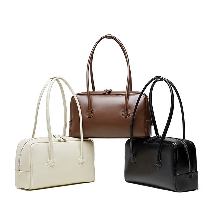 Genuine Leather Boston Structured Pillow Shoulder Bag