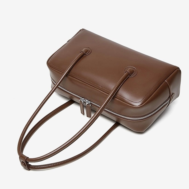 Genuine Leather Boston Structured Pillow Shoulder Bag