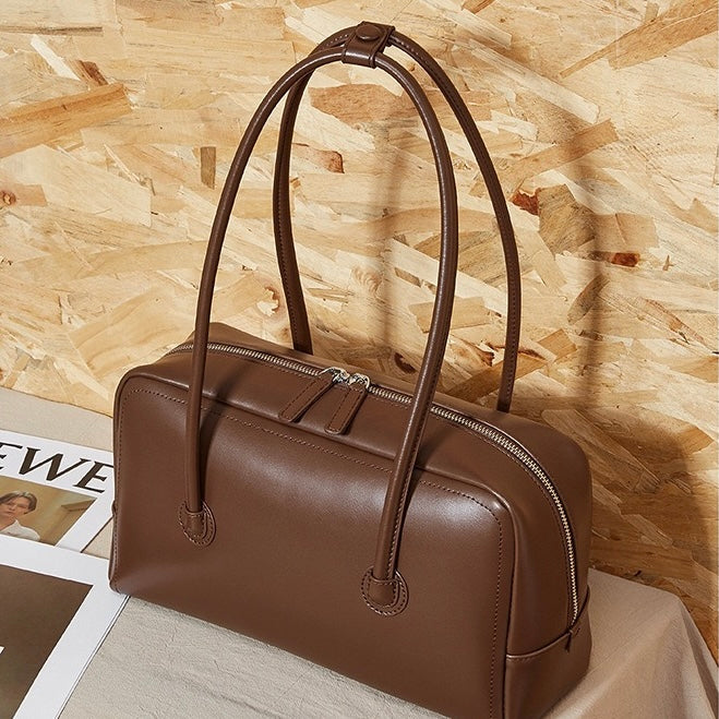 Genuine Leather Boston Structured Pillow Shoulder Bag