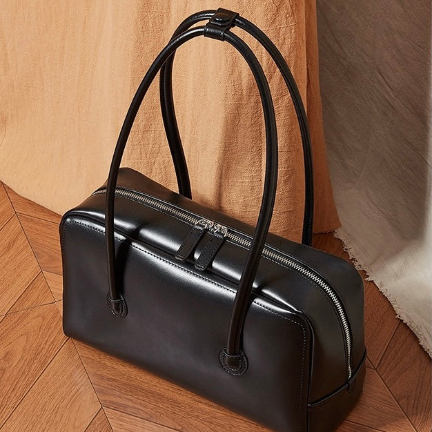 Genuine Leather Boston Structured Pillow Shoulder Bag