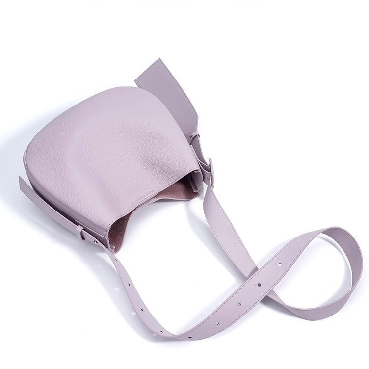 Elegant Women's Genuine Leather Wide Strap Bucket Bag