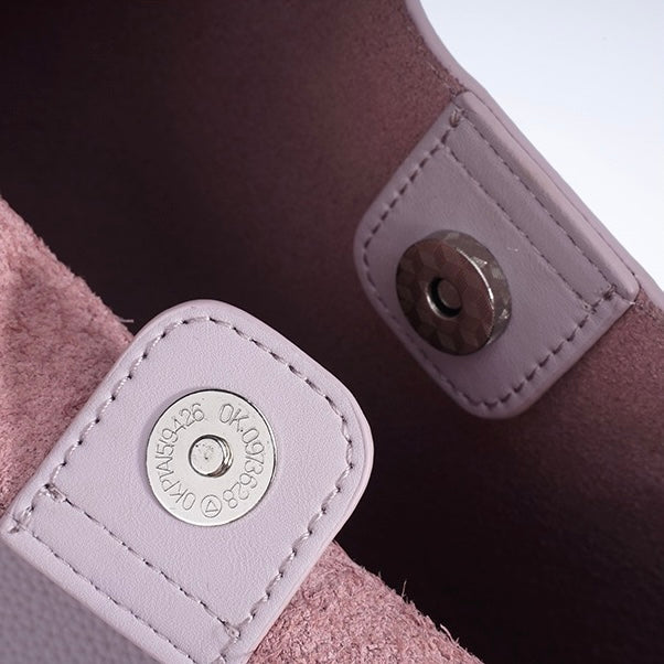 Elegant Women's Genuine Leather Wide Strap Bucket Bag