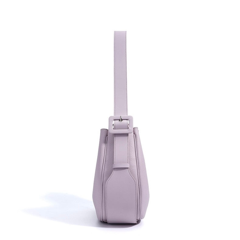 Elegant Women's Genuine Leather Wide Strap Bucket Bag