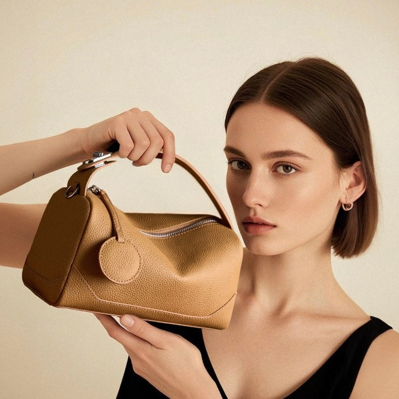 Premium Top-Grain Leather Women's Boston Bag