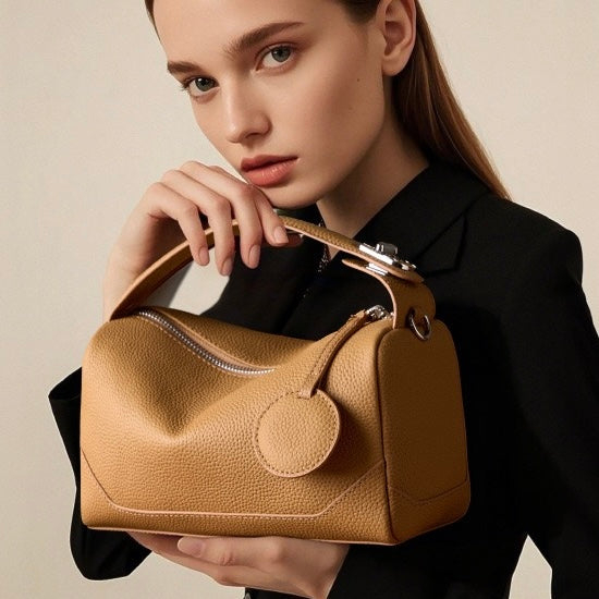 Premium Top-Grain Leather Women's Boston Bag
