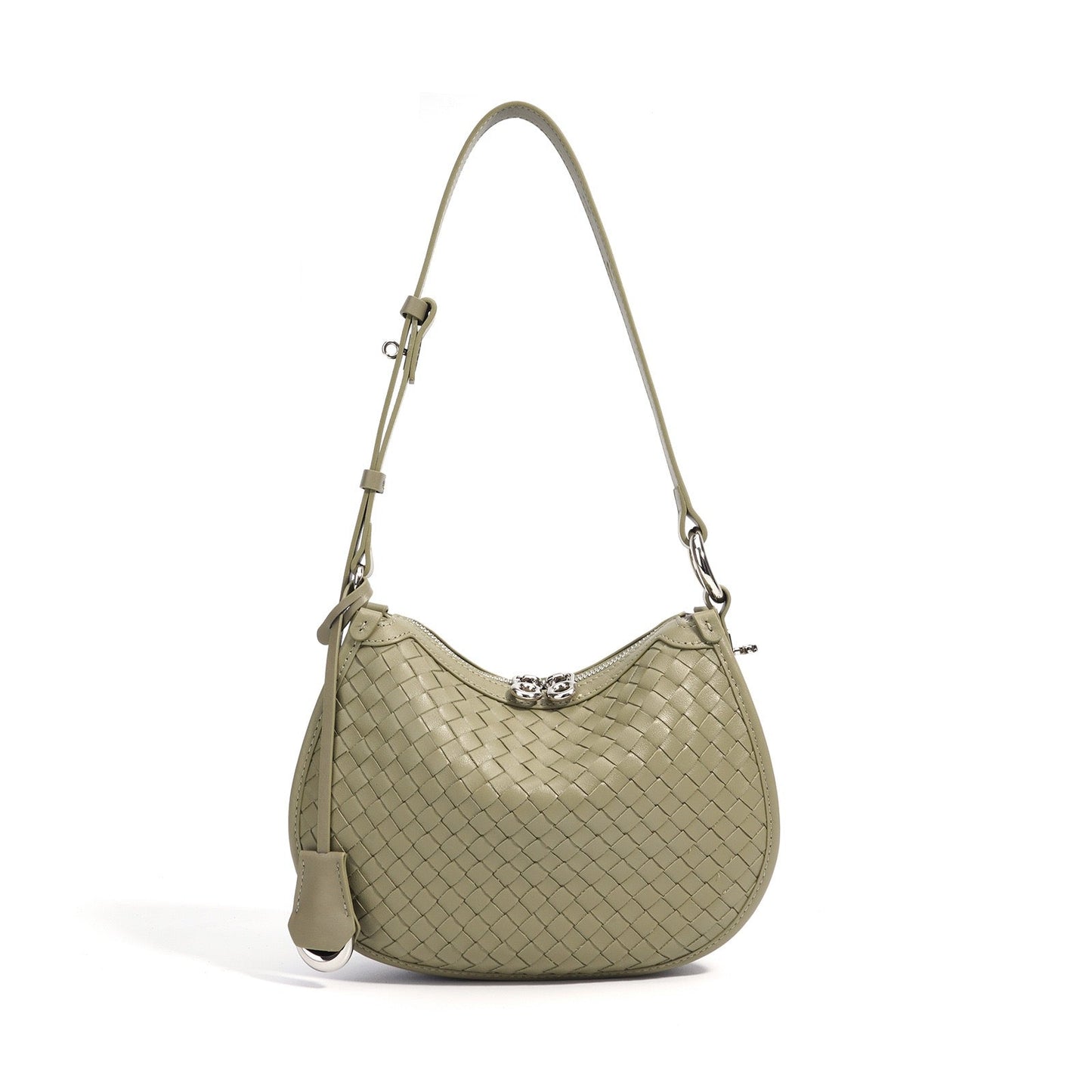 Woven Genuine Leather Crescent Shoulder Bag