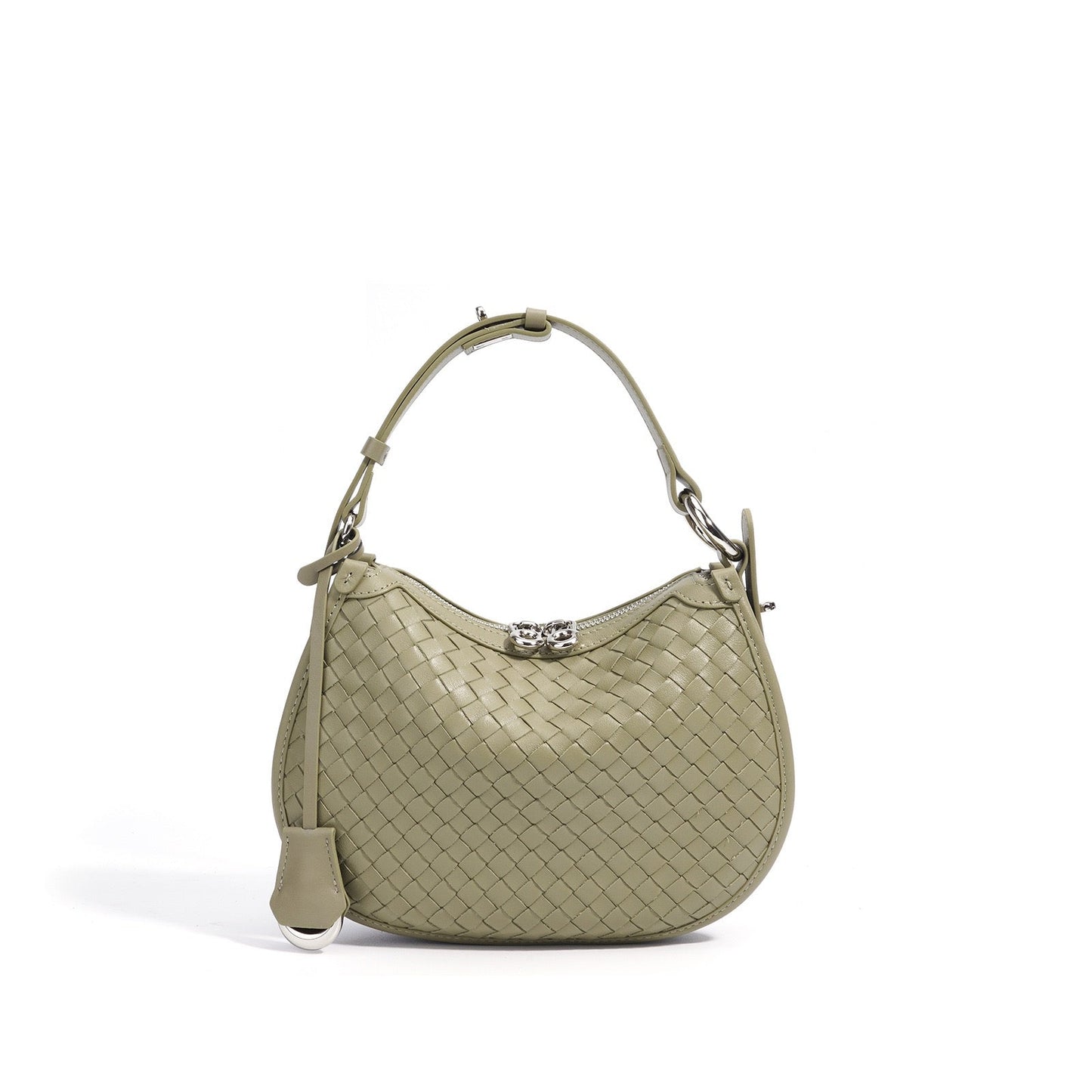 Woven Genuine Leather Crescent Shoulder Bag