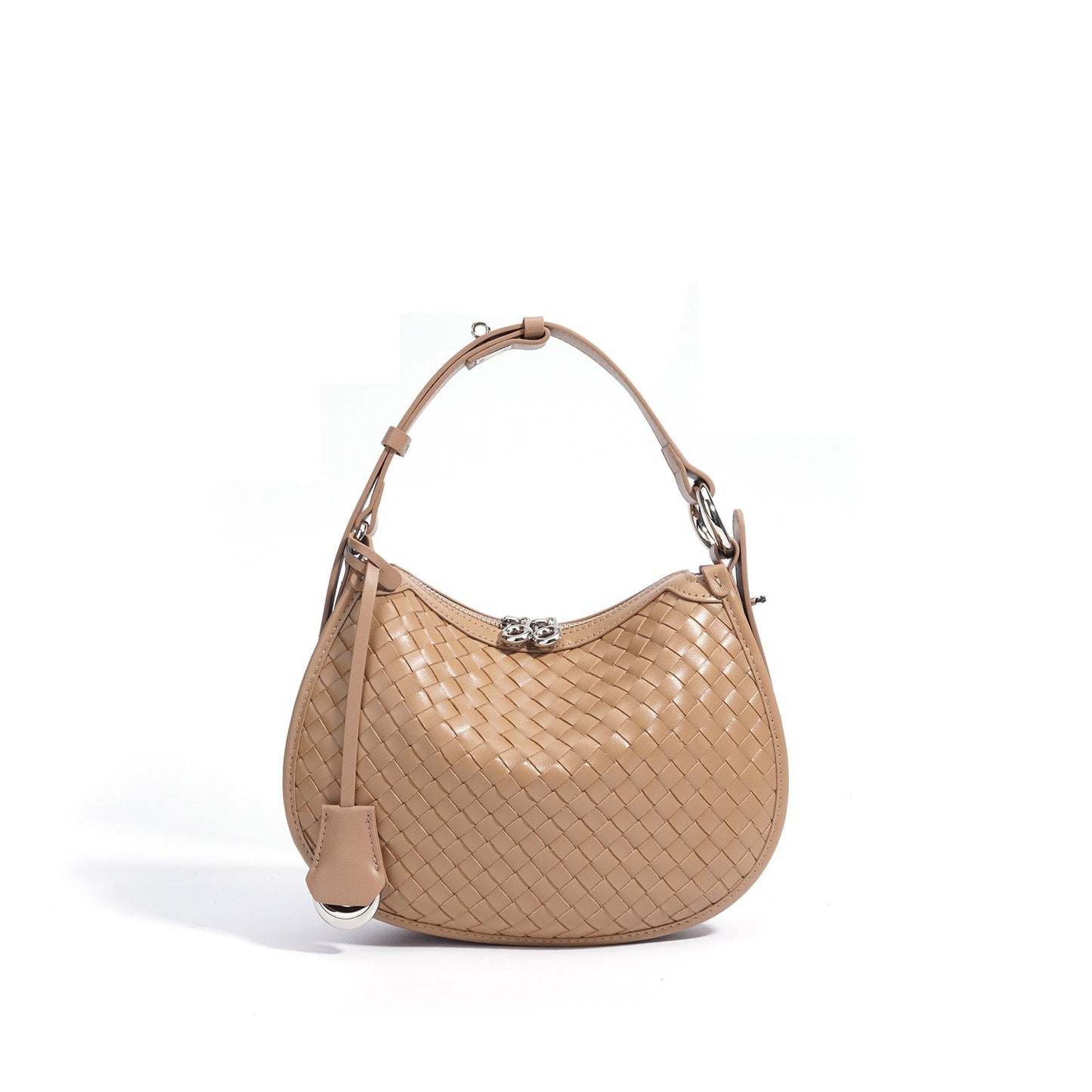 Woven Genuine Leather Crescent Shoulder Bag