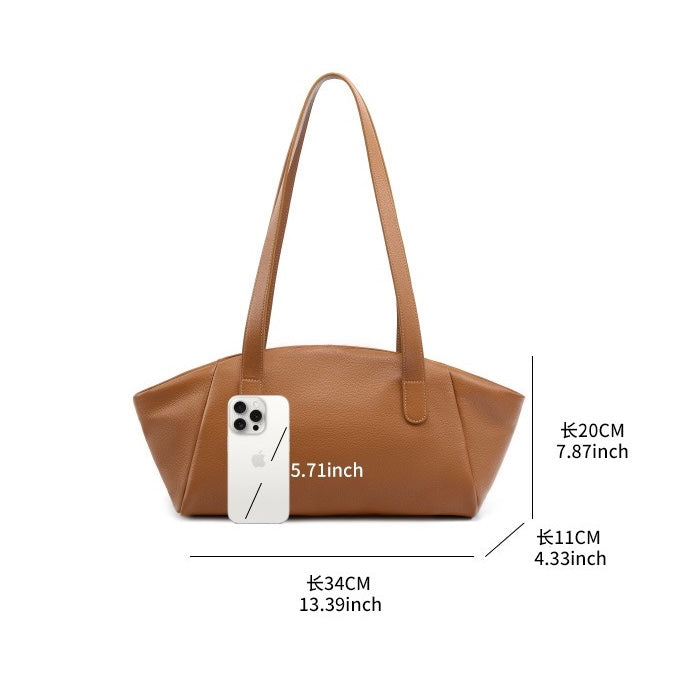 Genuine Leather Winged Pleated Tote – Elegant Minimalist Commuter Bag