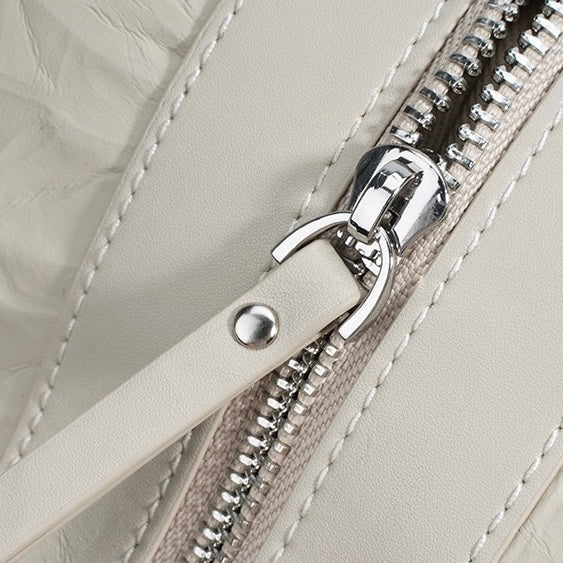 Convertible Pleated Genuine Leather Backpack in Creamy White