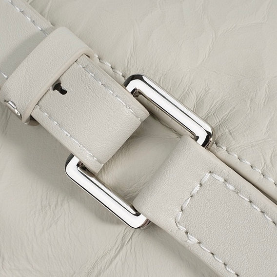 Convertible Pleated Genuine Leather Backpack in Creamy White