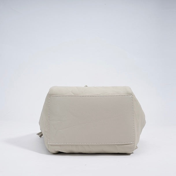 Convertible Pleated Genuine Leather Backpack in Creamy White