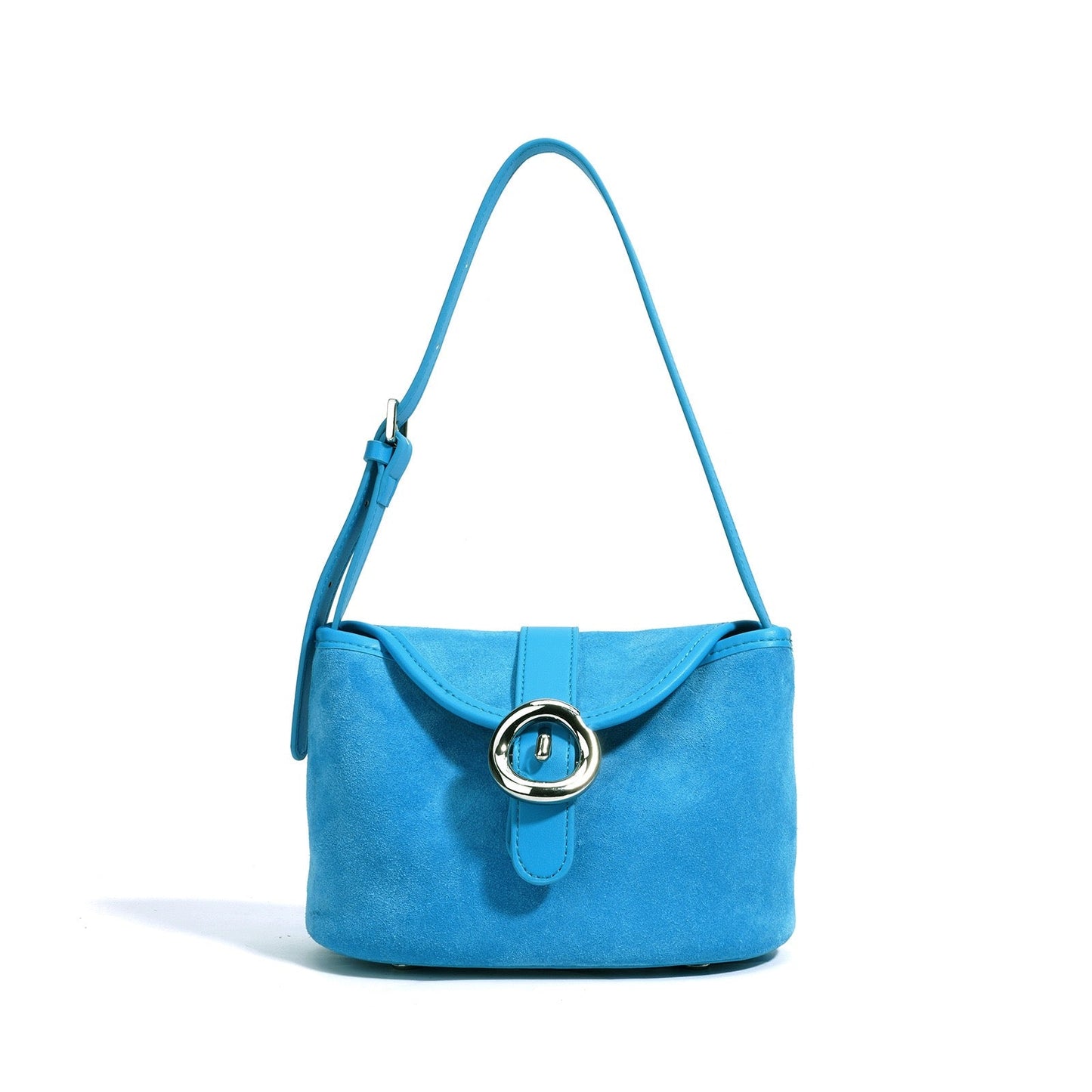 Matte Genuine Leather Colorblock Saddle Bag for Women