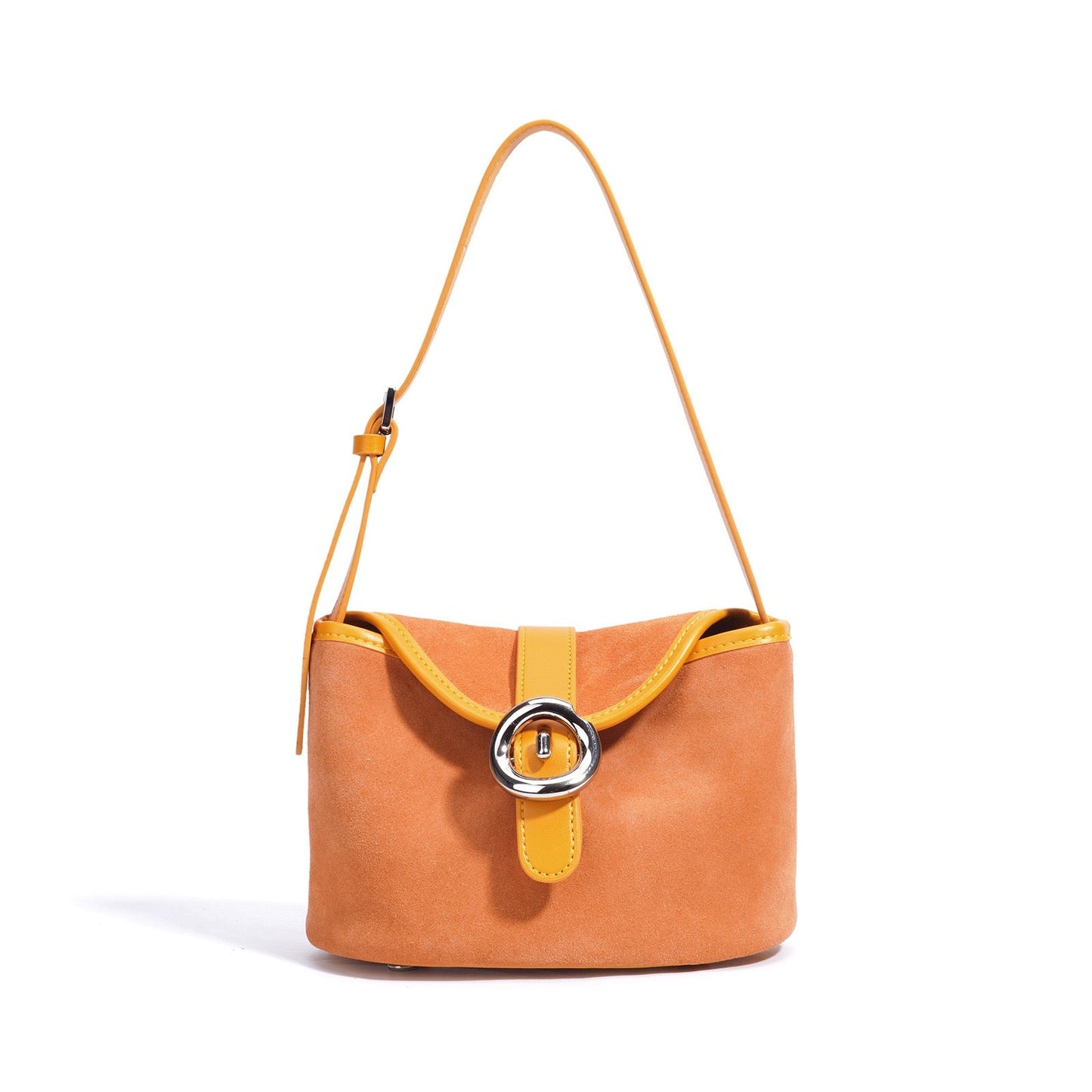 Matte Genuine Leather Colorblock Saddle Bag for Women