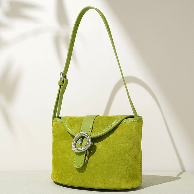 Matte Genuine Leather Colorblock Saddle Bag for Women