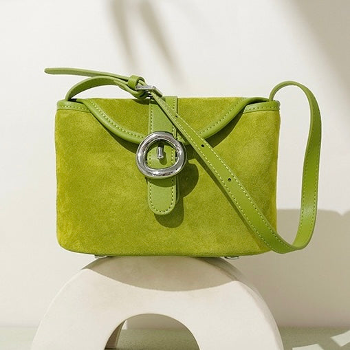 Matte Genuine Leather Colorblock Saddle Bag for Women