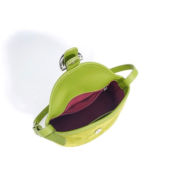 Matte Genuine Leather Colorblock Saddle Bag for Women