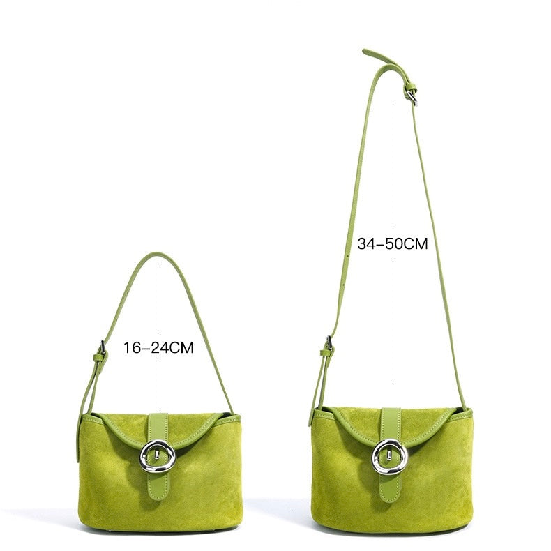 Matte Genuine Leather Colorblock Saddle Bag for Women