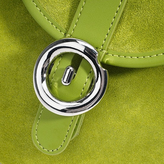 Matte Genuine Leather Colorblock Saddle Bag for Women