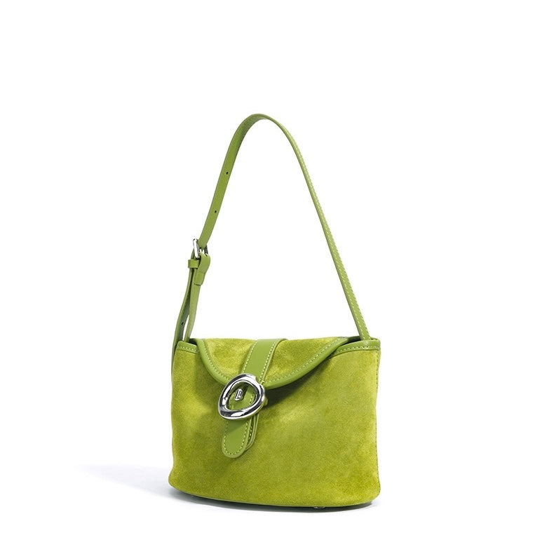 Matte Genuine Leather Colorblock Saddle Bag for Women