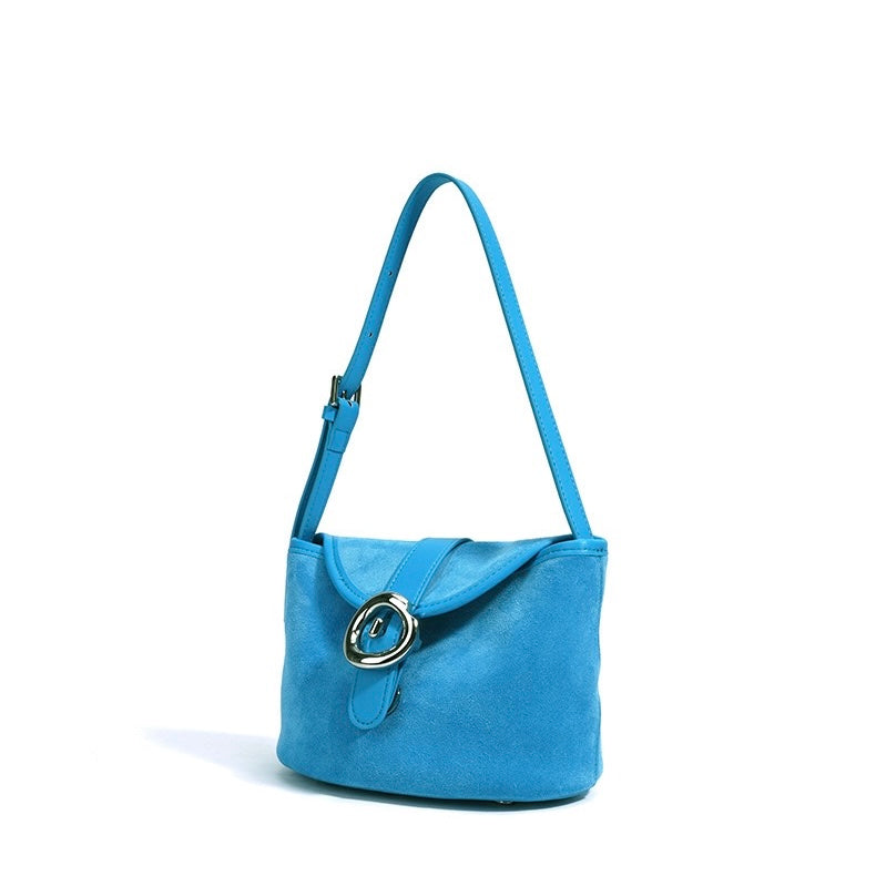 Matte Genuine Leather Colorblock Saddle Bag for Women