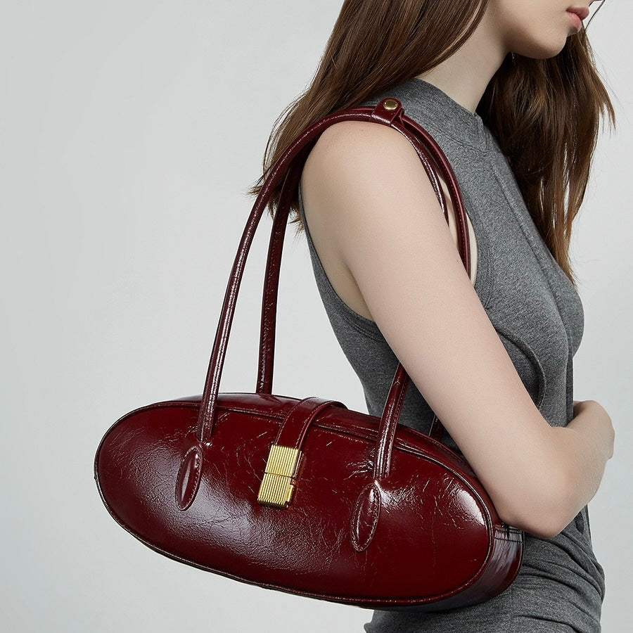 Top Grain Cowhide Elegant Baguette Bag for Women