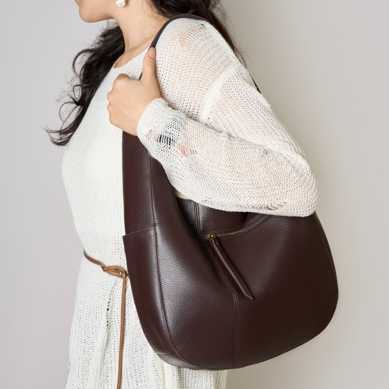 Chic Top Grain Leather Large Capacity Tote Bag