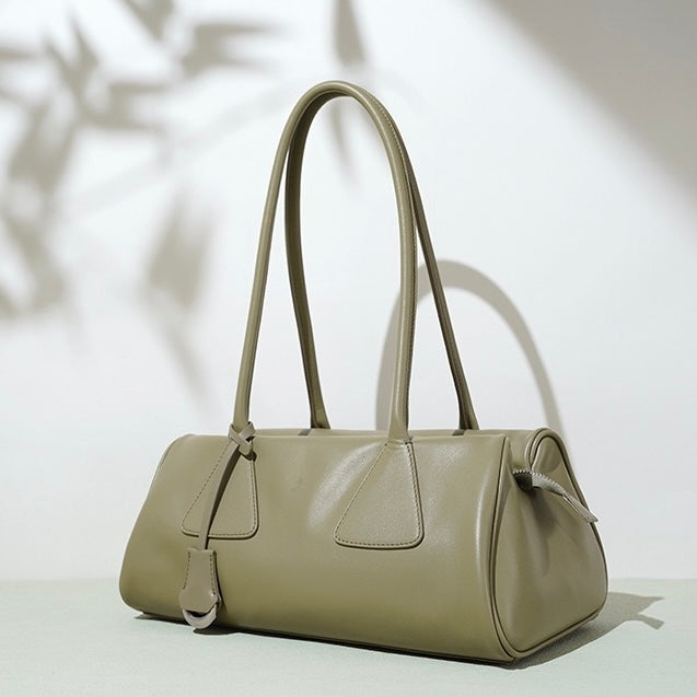 Pillow Shoulder Baguette Bag in Genuine Leather - French Elegance
