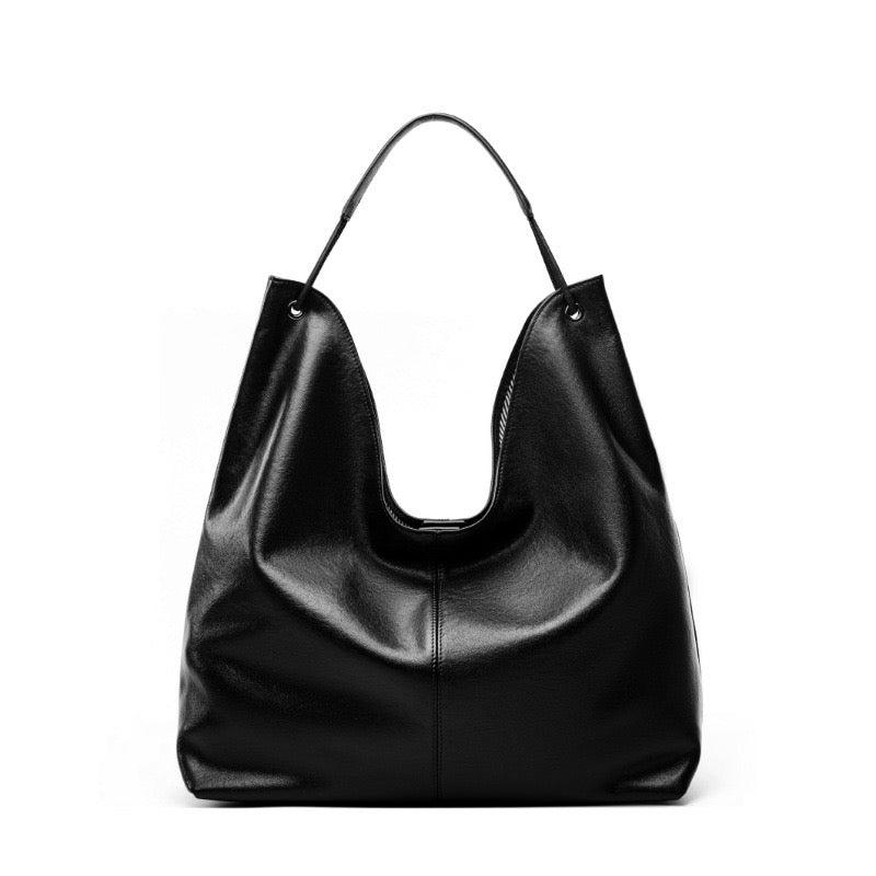 Genuine Leather Hobo Tote Bag - Large Capacity & Minimalist Design