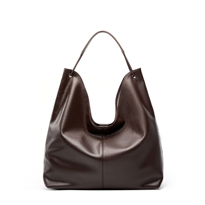 Genuine Leather Hobo Tote Bag - Large Capacity & Minimalist Design