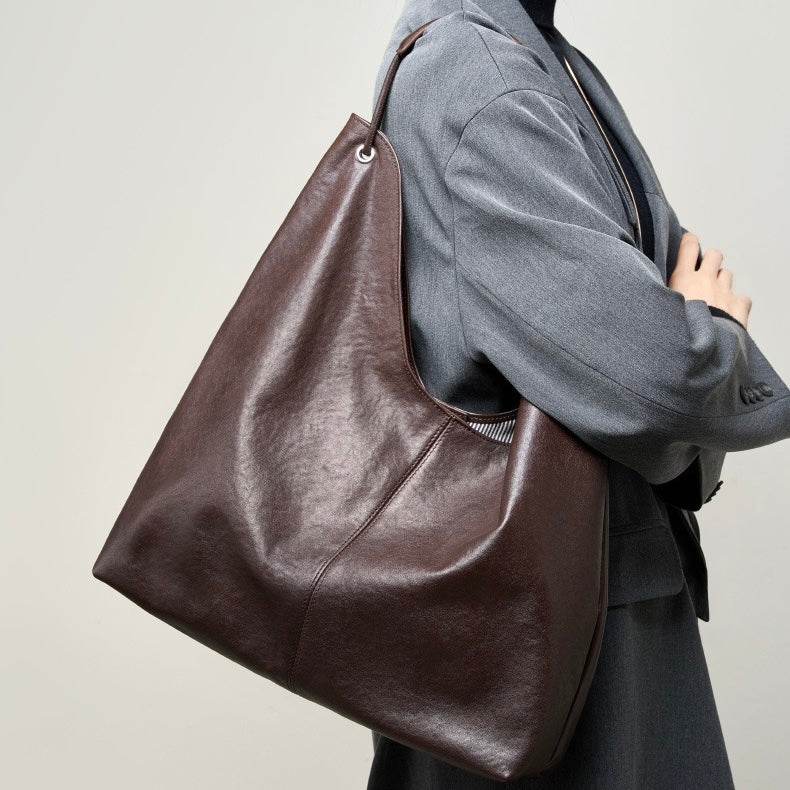 Genuine Leather Hobo Tote Bag - Large Capacity & Minimalist Design
