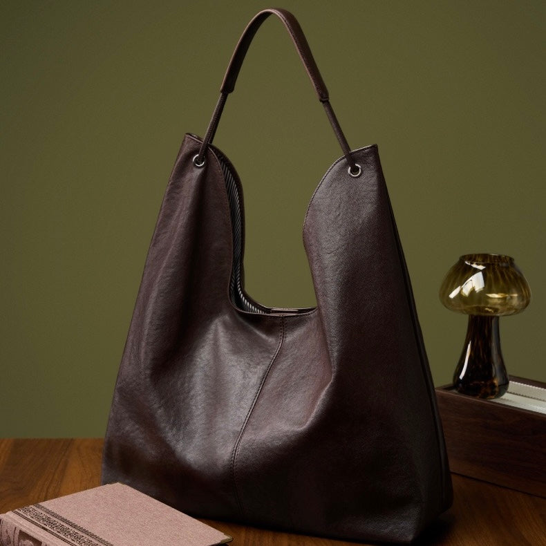 Genuine Leather Hobo Tote Bag - Large Capacity & Minimalist Design