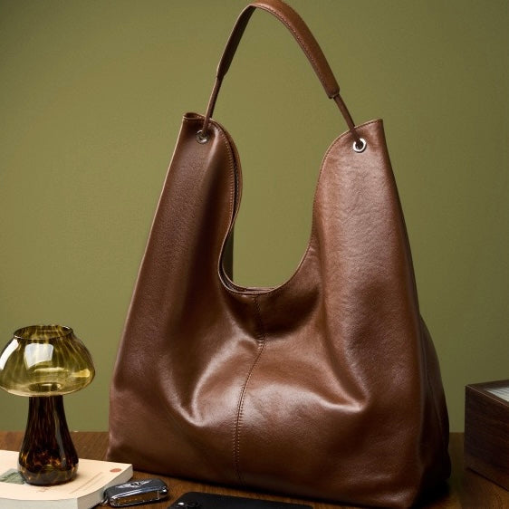 Genuine Leather Hobo Tote Bag - Large Capacity & Minimalist Design
