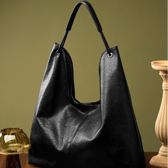 Genuine Leather Hobo Tote Bag - Large Capacity & Minimalist Design
