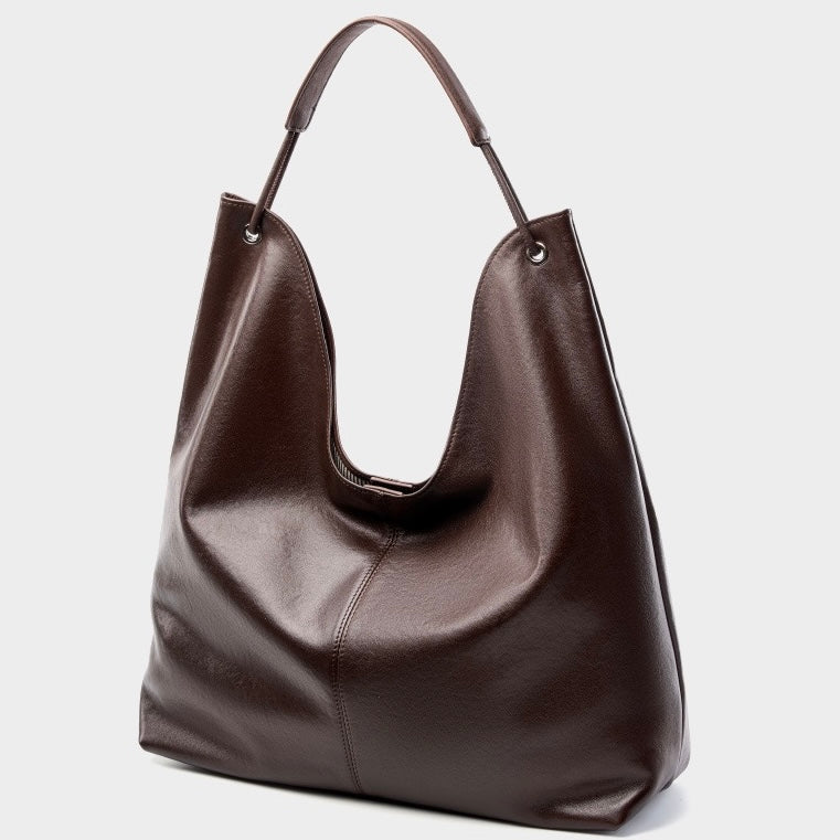 Genuine Leather Hobo Tote Bag - Large Capacity & Minimalist Design