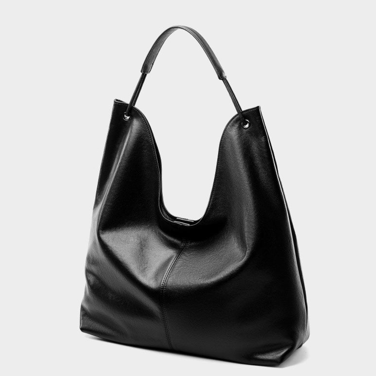 Genuine Leather Hobo Tote Bag - Large Capacity & Minimalist Design