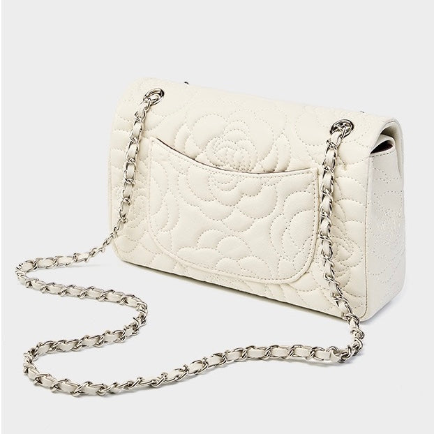Quilted Sheepskin Camellia Chain Crossbody Bag