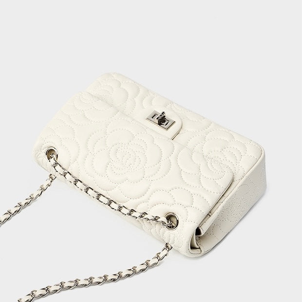 Quilted Sheepskin Camellia Chain Crossbody Bag
