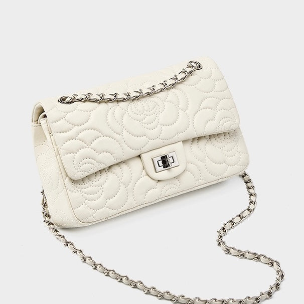 Quilted Sheepskin Camellia Chain Crossbody Bag