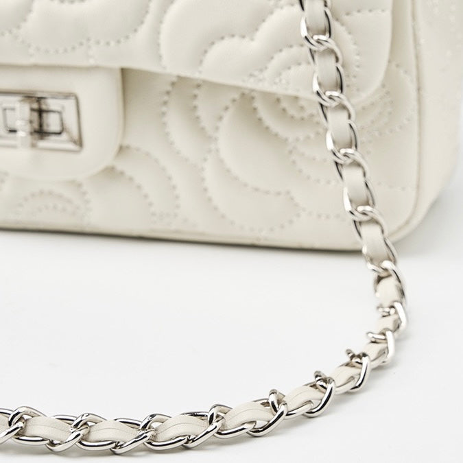 Quilted Sheepskin Camellia Chain Crossbody Bag